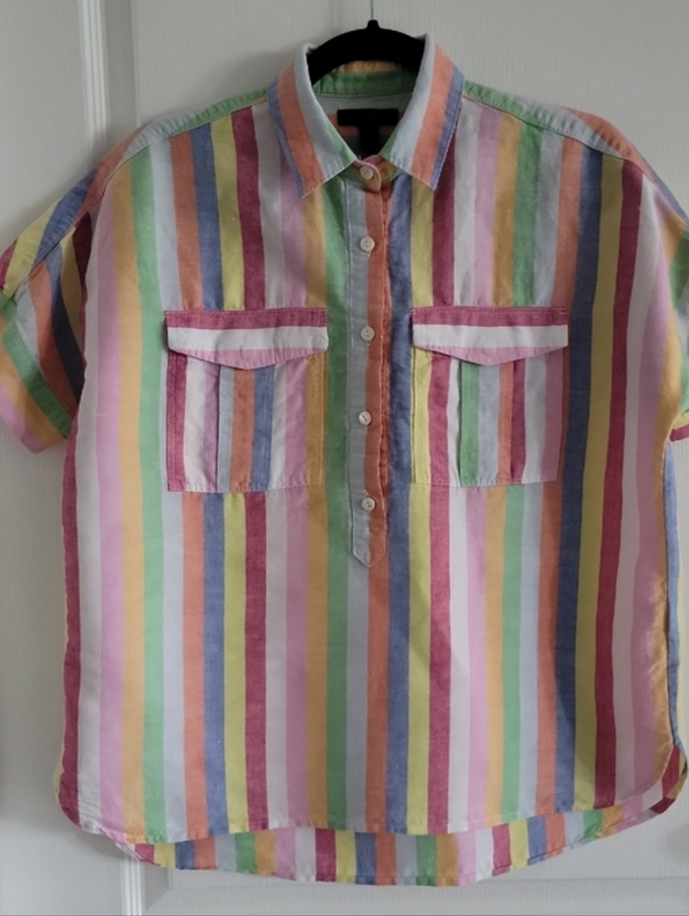 J. Crew Multi-Stripe Short Sleeve Button Front Shirt